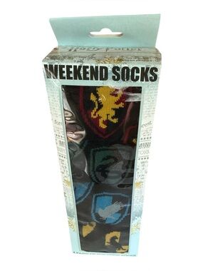 Harry Potter Weekend Crew Socks 4 Pairs W Box Hogwarts Fits Men Size 6-12 New